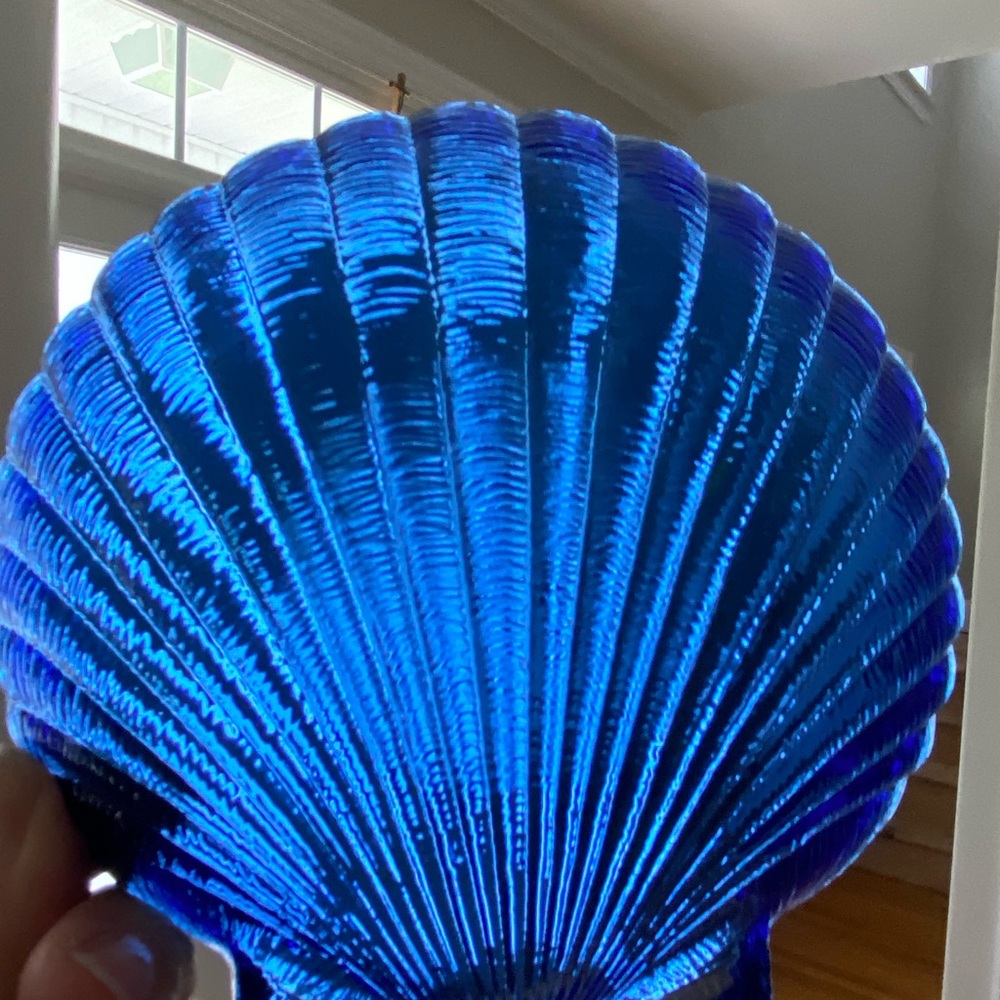 Set of 2–Vintage Arcoroc Coquillage Cobalt Blue Glass  Scalloped Shaped Design